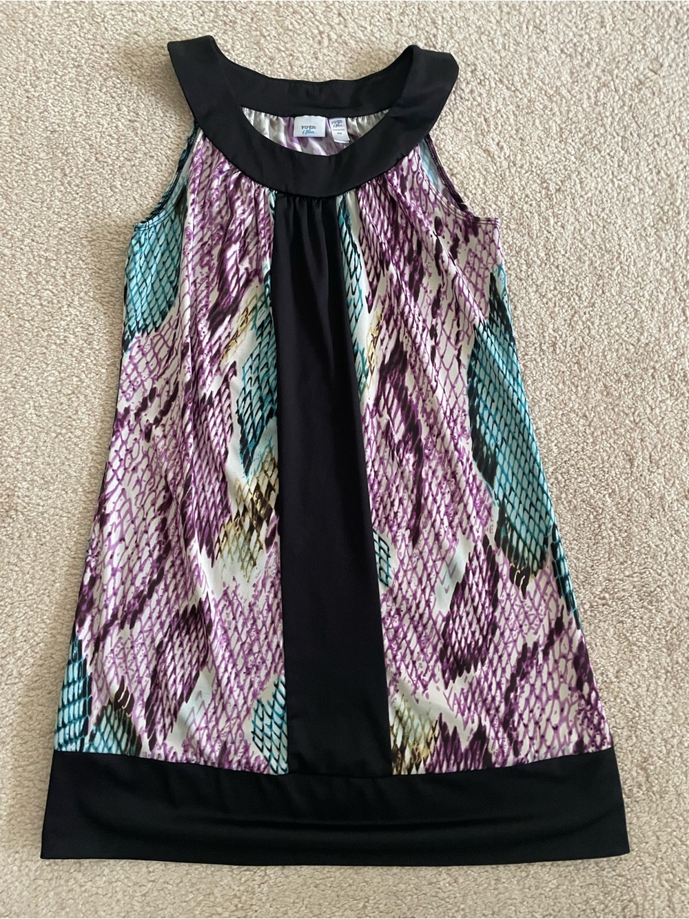 Piper & Blue Snake Print Shift Dress Women's Sleeveless Purple Teal Stretch M